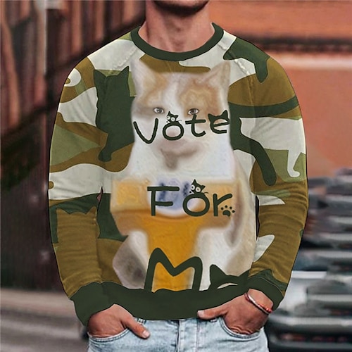 

Men's Sweatshirt Pullover Green Crew Neck Letter Graphic Prints Camo / Camouflage Patchwork Print Daily Sports Holiday 3D Print Streetwear Designer Casual Spring Fall Clothing Apparel Hoodies
