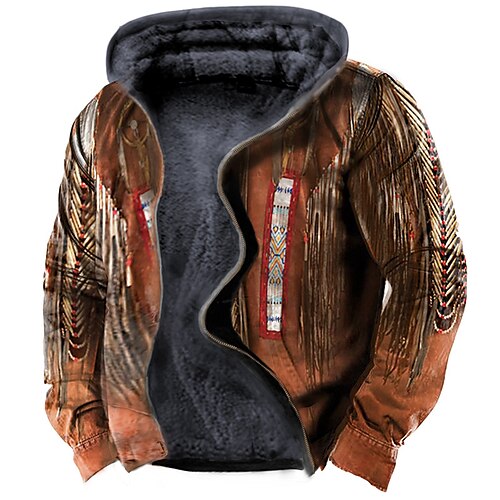 

Hombre Chaqueta de lana Sudadera con capucha y cremallera completa Sudadera con capucha de lana Chaqueta de sherpa Marrón Con Capucha Tribal Estampados Cremallera Estampado Deporte Diario Deportes