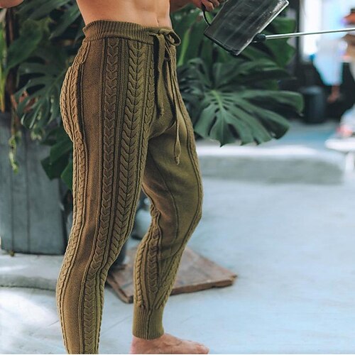 

Men's Joggers Trousers Casual Pants Drawstring Knitted Solid Color Comfort Breathable Ankle-Length Daily Going out Streetwear Fashion Simple Green Purple Micro-elastic
