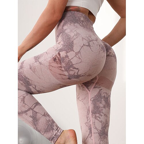 

Women's Leggings Scrunch Butt Yoga Fitness Gym Workout Cropped Leggings Tummy Control High Waist Bottoms Tie Dye Rosy Pink Sports Activewear High Elasticity Skinny