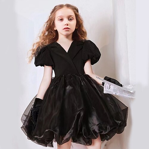 

Bambino (1-4 anni) Da ragazza Vestito Tinta unica Vestito da festa Al ginocchio Vestito Formale Increspato Manica corta Di tendenza Vestito 3-7 anni Primavera Nero Bianco