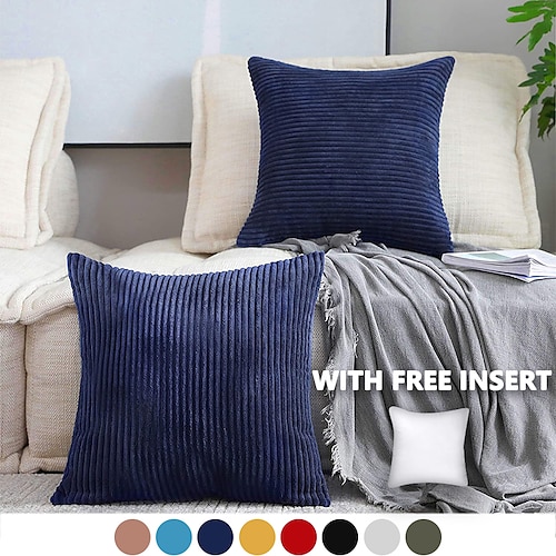 

1pc Velvet Corduroy Pillow Cover with Free Insert Solid Colored Decorative Soft Pillowcase for Bedroom Livingroom Sofa Couch Chair Superior Quality Machine Washable