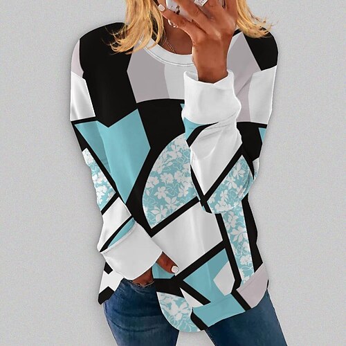 

Women's Sweatshirt Pullover Streetwear Green Blue Purple Floral Color Block Street Round Neck Long Sleeve S M L XL 2XL 3XL