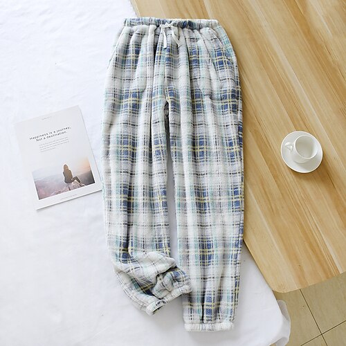

Women's Winter Loungewear Bottom Nighty Grid / Plaid Fashion Comfort Plush Home Street Airport Flannel Warm Long Pant Pant Pocket Spring Fall Green Blue