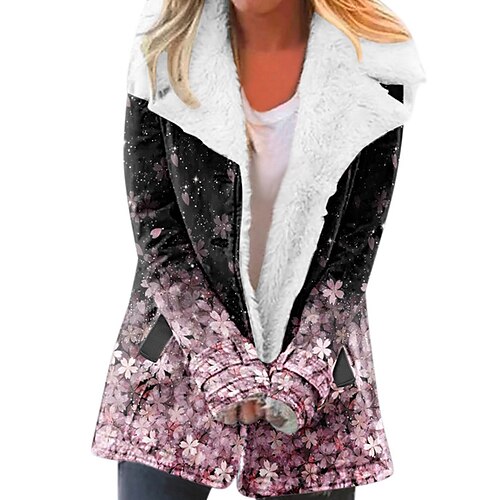 

Women's Sherpa jacket Fleece Jacket Teddy Coat Warm Breathable Outdoor Daily Wear Vacation Going out Pocket Print Open Front Turndown Fashion Casual Modern Street Style Butterfly Regular Fit Outerwear