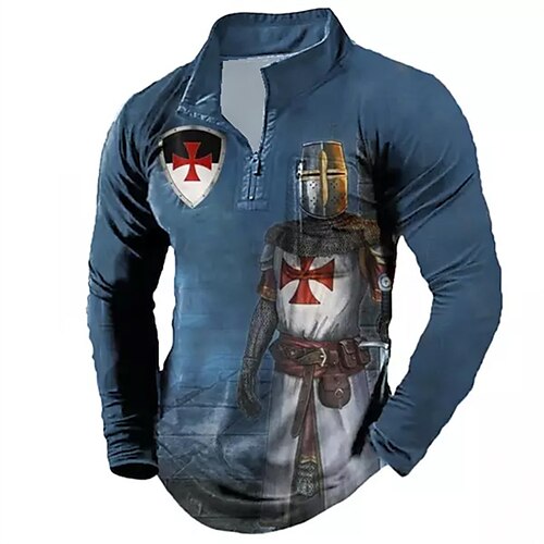 

Men's Sweatshirt Pullover Blue Half Zip Templar Cross Knights Templar Graphic Prints Zipper Print Daily Sports Holiday 3D Print Basic Streetwear Designer Spring & Fall Clothing Apparel Hoodies