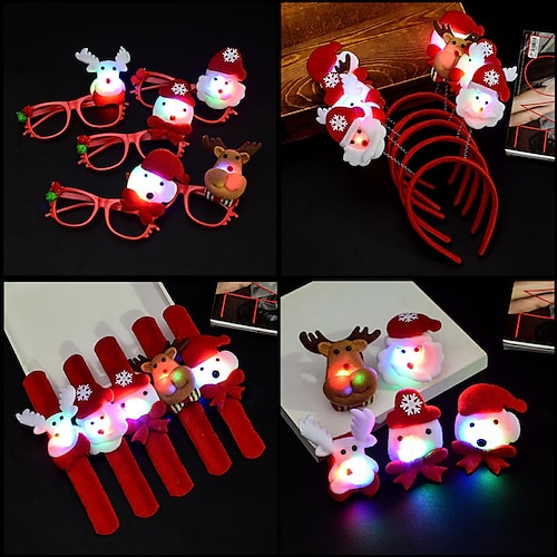 

4pcs Christmas Toys LED Light Up Party Favors Glow Sticks Headband Christmas Birthday Gift Glow in the Dark Party Supplies for Kids Adult