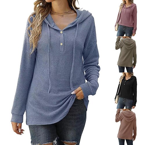 

Women's Hoodie Button Solid Color Hooded Standard Spring Blue Dark Red White Black
