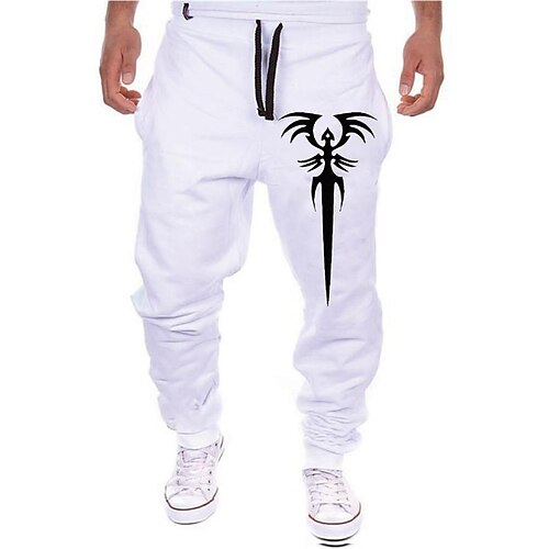

Men's Sweatpants Joggers Trousers Drawstring Elastic Waist Print Graphic Prints Comfort Sports Outdoor Casual Daily Cotton Blend Streetwear Designer Grey White Micro-elastic