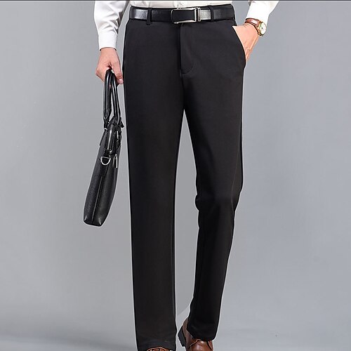 

Men's Dress Pants Fleece Pants Trousers Winter Pants Pocket Straight Leg Solid Colored Comfort Breathable Business Daily Fashion Casual Khaki Royal Blue Micro-elastic