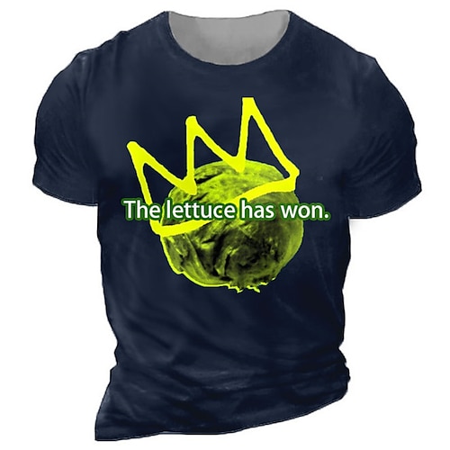

Men's T shirt Tee Cartoon Graphic Prints Crew Neck Army Green Dark Gray Navy Blue Black 3D Print The Lettuce has Won Outdoor Street Short Sleeve Print Clothing Apparel Vintage Sports Designer Casual