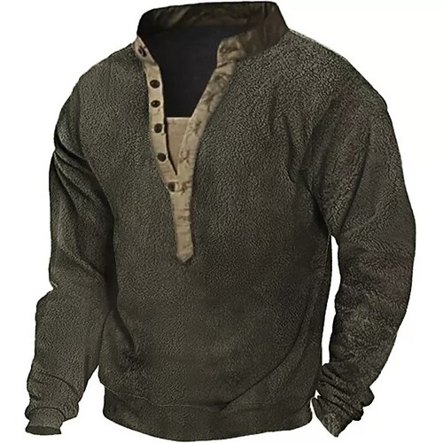 

Men's Sweatshirt Fuzzy Sherpa Pullover Green Henley Solid Color Sports Outdoor Streetwear Vintage Casual Big and Tall Winter Fall Clothing Apparel Hoodies Sweatshirts Long Sleeve / Spring