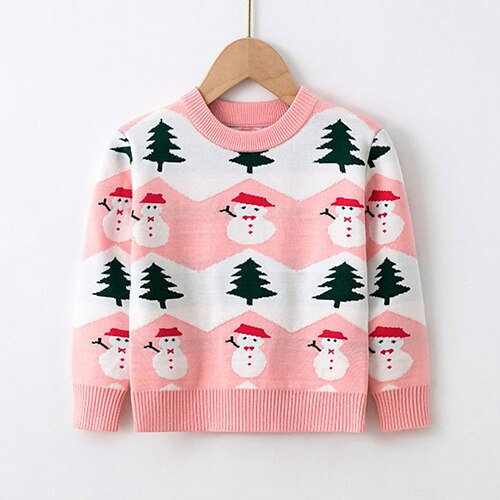 

Toddler Girls' Ugly Christmas Sweater Long Sleeve Elk Christmas Tree Purple Pink Red Children Tops Winter Fall Active Fashion Outdoor Christmas Regular Fit 3-7 Years