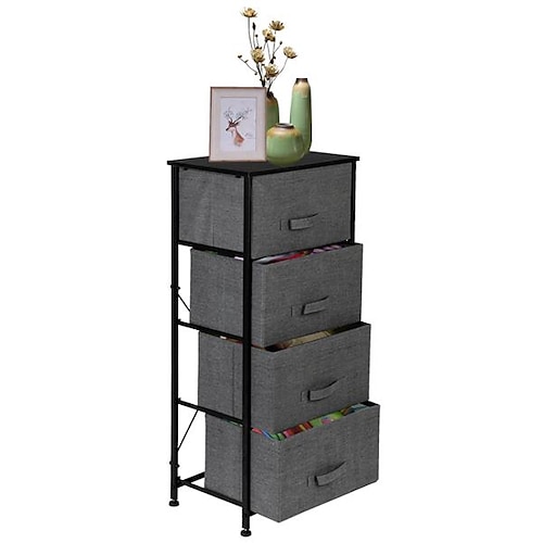 

4-Tier Dresser Tower Fabric Drawer Organizer With 4 Easy Pull Drawers With Metal FrameWooden Tabletop For Living Room Closet Grey