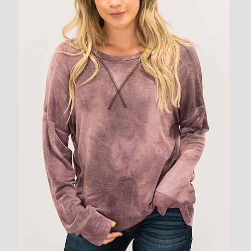

Women's Hoodie Gradient Printing Round Neck Standard Winter Green Purple Pink