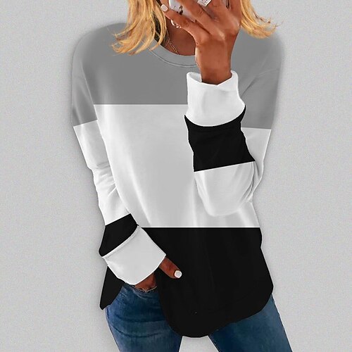 

Women's Sweatshirt Pullover Basic Green Purple Pink Color Block Street Round Neck Long Sleeve S M L XL 2XL 3XL