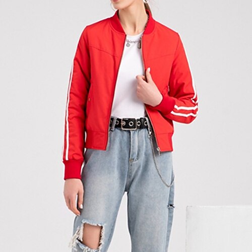 

Women's Casual Jacket Windproof Warm Outdoor Street Daily Vacation Zipper Button Pocket Zipper Stand Collar Fashion Modern Street Style Stripe Regular Fit Outerwear Long Sleeve Winter Fall Navy Black