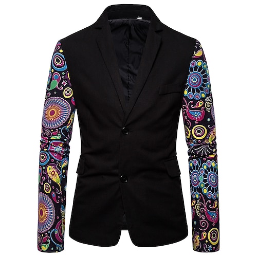 

Men's Fashion Blazer Regular Standard Fit Patchwork Single Breasted Two-buttons Black 2022