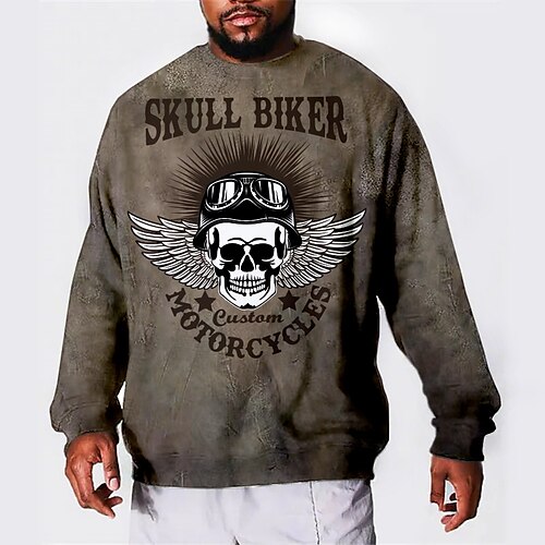 

Men's Plus Size Pullover Sweatshirt Big and Tall Graphic Crew Neck Long Sleeve Spring & Fall Basic Fashion Streetwear Comfortable Casual Sports Tops / Skull