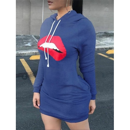 

Women's Pullover Casual Blue Red Gray Graphic Casual Hoodie Long Sleeve S M L XL 2XL 3XL