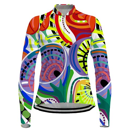 

21Grams Women's Cycling Jersey Long Sleeve Bike Jersey Top with 3 Rear Pockets Mountain Bike MTB Road Bike Cycling Breathable Quick Dry Moisture Wicking Reflective Strips Green Yellow Red Graphic