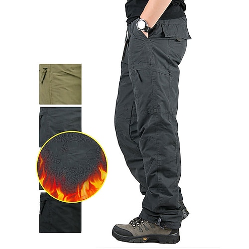 

Men's Fleece Pants Winter Pants Cargo Pants Trousers Leg Drawstring Multi Pocket Straight Leg Solid Color Comfort Warm Full Length Casual Daily Going out 100% Cotton Sports Stylish Green Yellow High