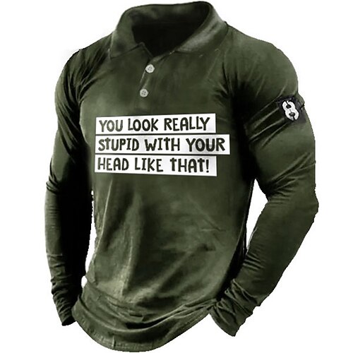 

Men's Collar Polo Shirt Golf Shirt Letter Graphic Prints Turndown Green Blue Gray Black 3D Print Outdoor Street Long Sleeve Button-Down Print Clothing Apparel Fashion Designer Casual Breathable