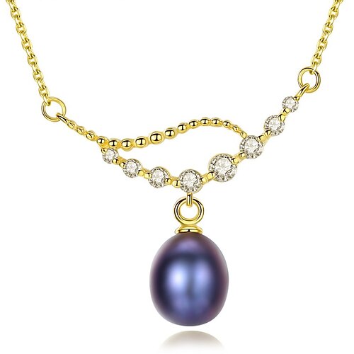 

Necklace Clear Freshwater Pearl S925 Sterling Silver Women's Fashion Simple Classic Cute Luminous Oval Necklace For Party Gift