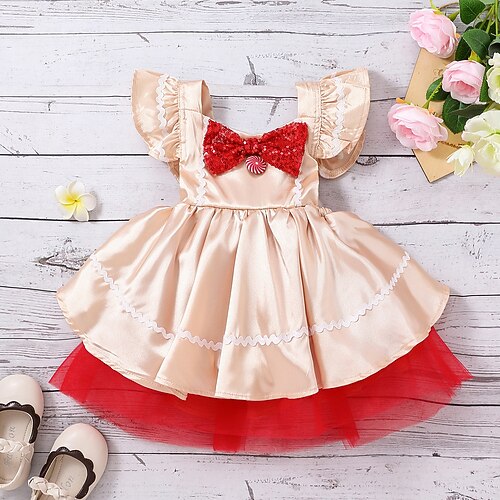 

Kids Girls' Christmas Dress Color Block A Line Dress Dress Performance Cotton Short Sleeve Fashion Dress 3-7 Years Spring Camel