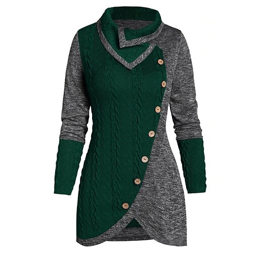 

Women's Plus Size Christmas Tops Blouse Shirt Color Block Button Long Sleeve Shirt Collar Casual Daily Vacation Polyester Fall Winter Green Purple