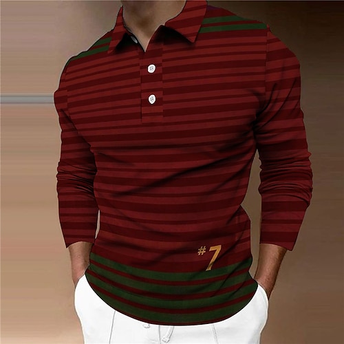 

Men's Collar Polo Shirt Golf Shirt World Cup 2022 Football Soccer Sports Turndown Wine 3D Print Street Sports Long Sleeve Button-Down Print Clothing Apparel Fashion Designer Casual Breathable