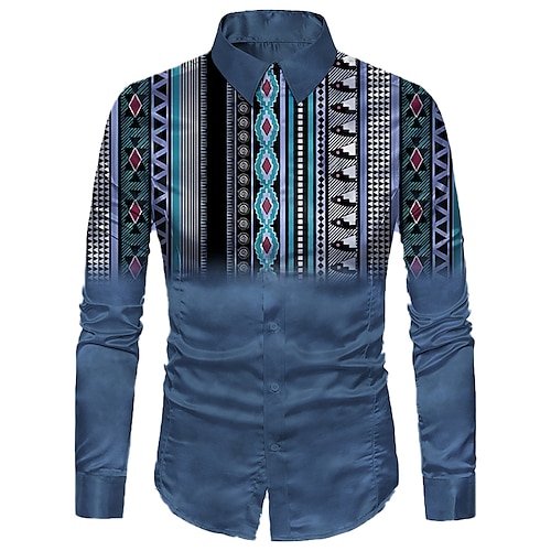 

Men's Shirt Vintage Geometry Turndown Green Blue Fuchsia Khaki Gray 3D Print Outdoor Street Long Sleeve Button-Down Print Clothing Apparel Vintage Designer Ethnic Style Casual