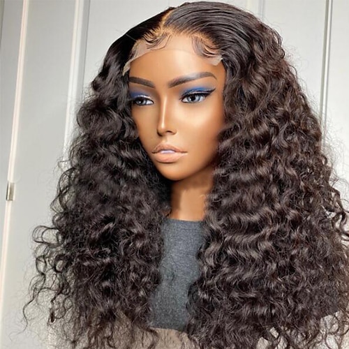 

Unprocessed Virgin Hair 13x4 Lace Front Wig Middle Part Brazilian Hair Water Wave Black Wig 130% 150% Density with Baby Hair Natural Hairline 100% Virgin Glueless Pre-Plucked For wigs for black women