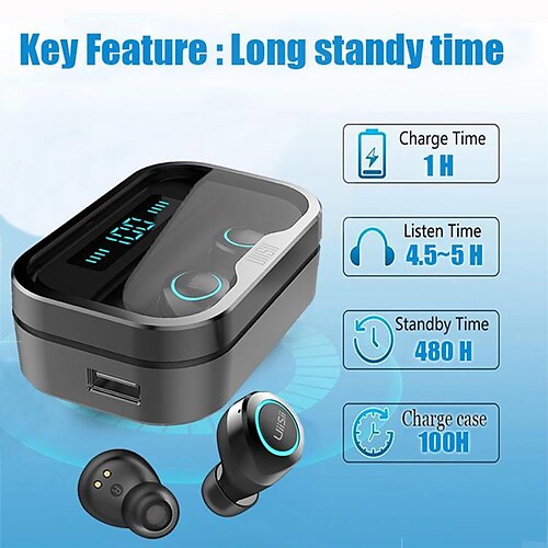 

Wintory Dual 2 TWS True Wireless Earbuds Bluetooth Stereo Binaural Call Touch Control Earphone With Magnetic Switch Large Capcity Charging Box Power Bank LED Digital Display Headset For Sport Fitness