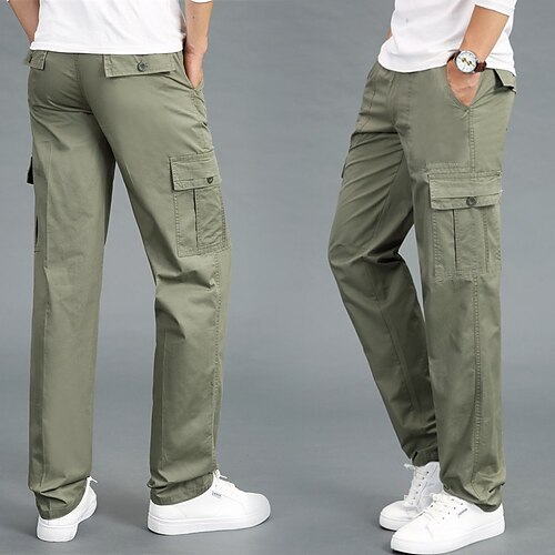 

Men's Cargo Pants Trousers Casual Pants Drawstring Elastic Waist Multi Pocket Solid Color Comfort Breathable Full Length Casual Daily Going out 100% Cotton Sports Stylish Green Army Green Inelastic