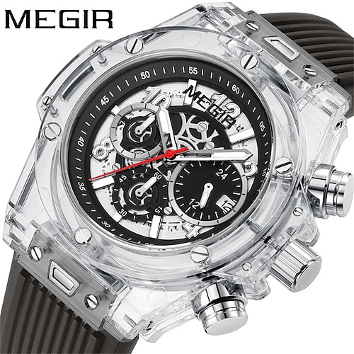 

MEGIR Quartz Watch for Men Analog Quartz Classic Stylish Outdoor Waterproof Calendar Chronograph Stainless Steel Silicone Fashion