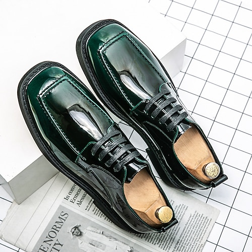 

Men's Oxfords British Style Plaid Shoes Casual Daily Party & Evening PU Black Green Winter Fall