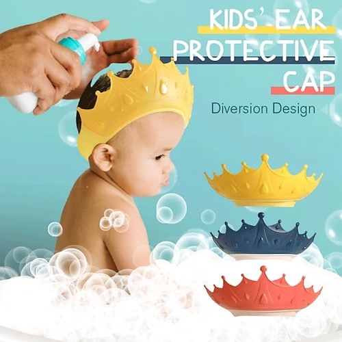 

Baby Shower Cap Bathing Crown Shape Cap Adjustable Silicone Shampoo Visor hat Prevent Water from Entering The Eyes and Ears Bathing tub Head Hair Rinser Shield Protection Kids and Toddler