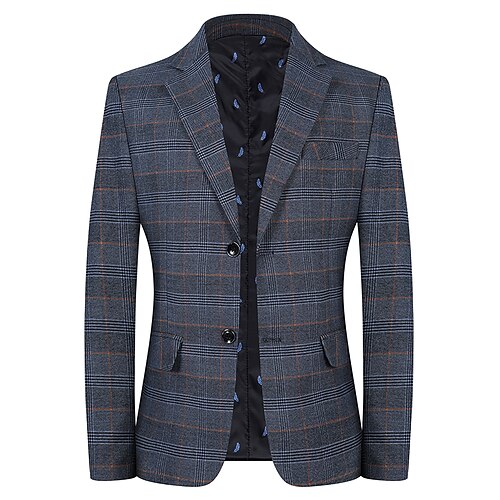 

Men's Fashion Blazer Regular Standard Fit Checkered Single Breasted Two-buttons Blue Coffee Grey 2022