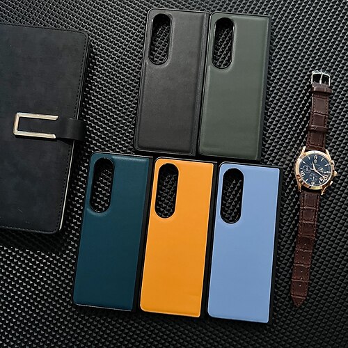 

Phone Case For Samsung Galaxy Back Cover Z Fold 4 Z Fold 3 Four Corners Drop Resistance Shockproof Solid Colored PC PU Leather