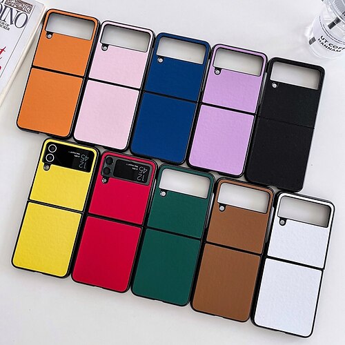 

Phone Case For Samsung Galaxy Back Cover Z Flip 4 Z Flip 3 Four Corners Drop Resistance Shockproof Heart Solid Colored PC PU Leather