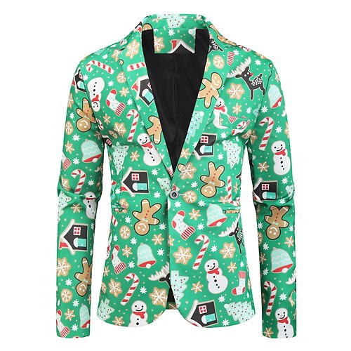 

Men's Christmas Ugly Blazer Regular Standard Fit Pattern Single Breasted One-button Green 2022