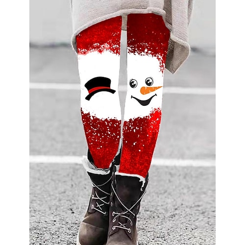 

Women's Slim Thermal Underwear Fleece lined Ash Dark red Orange red High Rise Tights Christmas Christmas Casual Print Micro-elastic Full Length Comfortable Graphic S M L XL 2XL / Winter