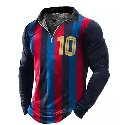 

Men's Golf Shirt World Cup 2022 Soccer Uniform Number 10 Turndown Blue 3D Print Outdoor Sports Long Sleeve Zipper Print Clothing Apparel Fashion Designer Casual Breathable