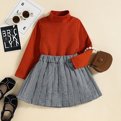 

2 Pieces Toddler Girls' Solid Color Clothing Set Set Long Sleeve Active School 3-7 Years Winter Orange / Cute / Fall