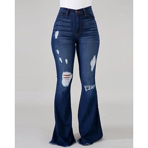 

Dame Jeans Bootcut Flared bukser Slengbukse Denimstoff Lyseblå Mørkeblå Høy Midje Mote Gate Avslappet dratt Mikroelastisk Full lengde Komfort عادي S M L XL XXL