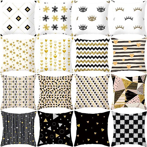 

Nordic Style Print Throw Pillow Cover Golden Geometric 1pc Soft Decorative Square Pillowcase For Sofa Bedroom Car Chair Superior Quality