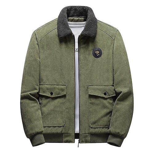 

Men's Winter Jacket Work Jacket Jacket Warm Daily Wear Going out Office & Career Zipper Turndown Stylish Warm Ups Comfort Jacket Outerwear Solid / Plain Color Pocket Front Zip Black Yellow Army Green