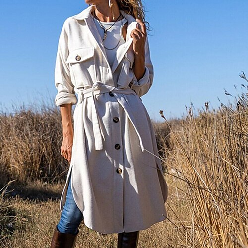 

Women's Winter Coat Windproof Warm Outdoor Street Daily Vacation Button Pocket Single Breasted Lapel Elegant Modern Street Style Solid Color Regular Fit Outerwear Long Sleeve Winter Fall Black