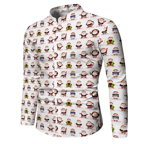 

Men's Shirt Santa Claus Graphic Prints Stand Collar Red 3D Print Christmas Street Long Sleeve Button-Down Print Clothing Apparel Fashion Designer Casual Soft